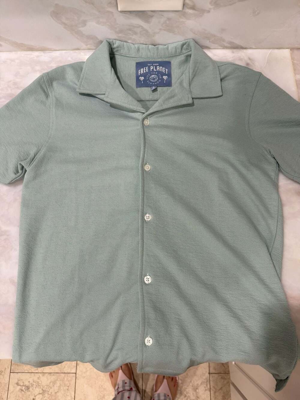 Free Planet Green Textured Short Sleeve Camp Shirt and Shorts Set